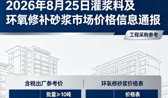 全州2026年8月25日灌浆料及环氧修补砂浆市场价格信息通报